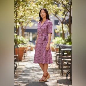 Laundry by Shelli Segal Geometric Wrap Dress Pink Black White Size 2